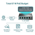 هاب سوئیچ 5 پورت تی پی لینک مدل TP-LINK TL-SF1005P Desktop Switch with 4-Port PoE+ - تصویر 3