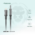 کابل صدا آیفون گرین لاین مدل GREEN LION GNLTAUXCBK Lightning to AUX  طول 1 متر - تصویر 3