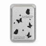 جا کارتی مگ سیف دار  مدل WALLET MAGSAFE Butterfly چرم طرح پروانه نقره ای