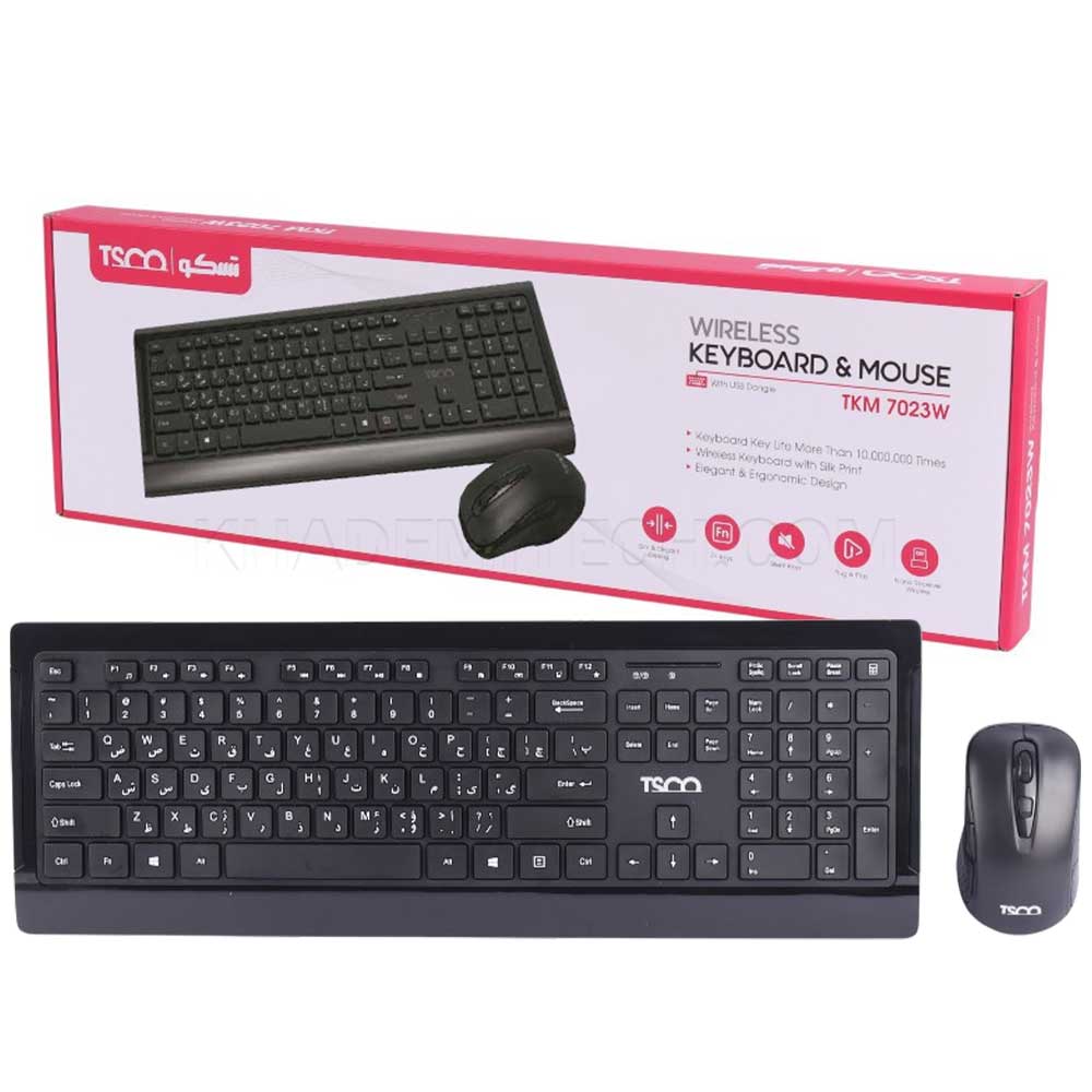 کیبورد و ماوس بی سیم مدل TSCO TKM7023W مشکی