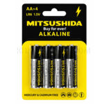 باتری آلکالاین قلمی میتسوشیدا مدل MITSUSHIDA AA بسته 4 عددی