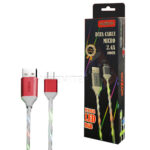 کابل شارژ میکرو موکسوم MOXOM KH-68 LED MICRO صورتی طول 1 متر