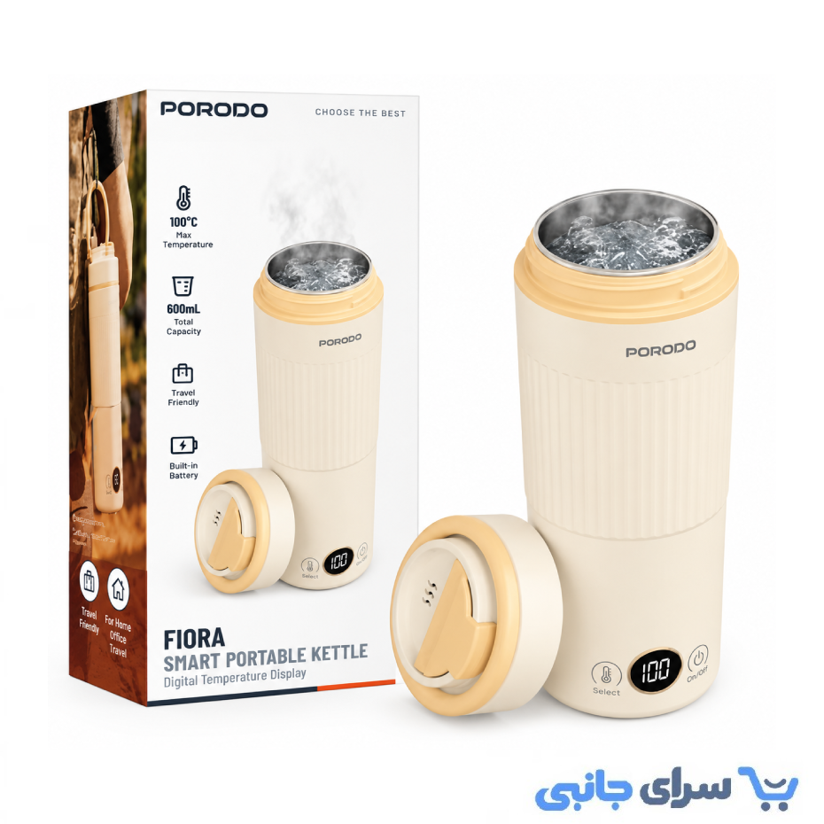 خرید کتری برقی پرتابل پرودو مدل PORODO PDSY619ABG FLORA بژ با نمایشگر دما